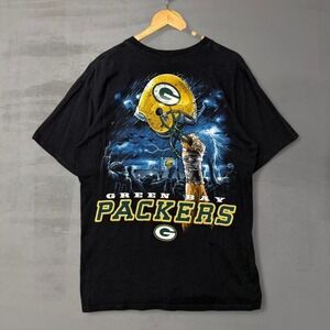 Vintage Green Bay Packers T-Shirt Black Helmet Graphic Logo Large